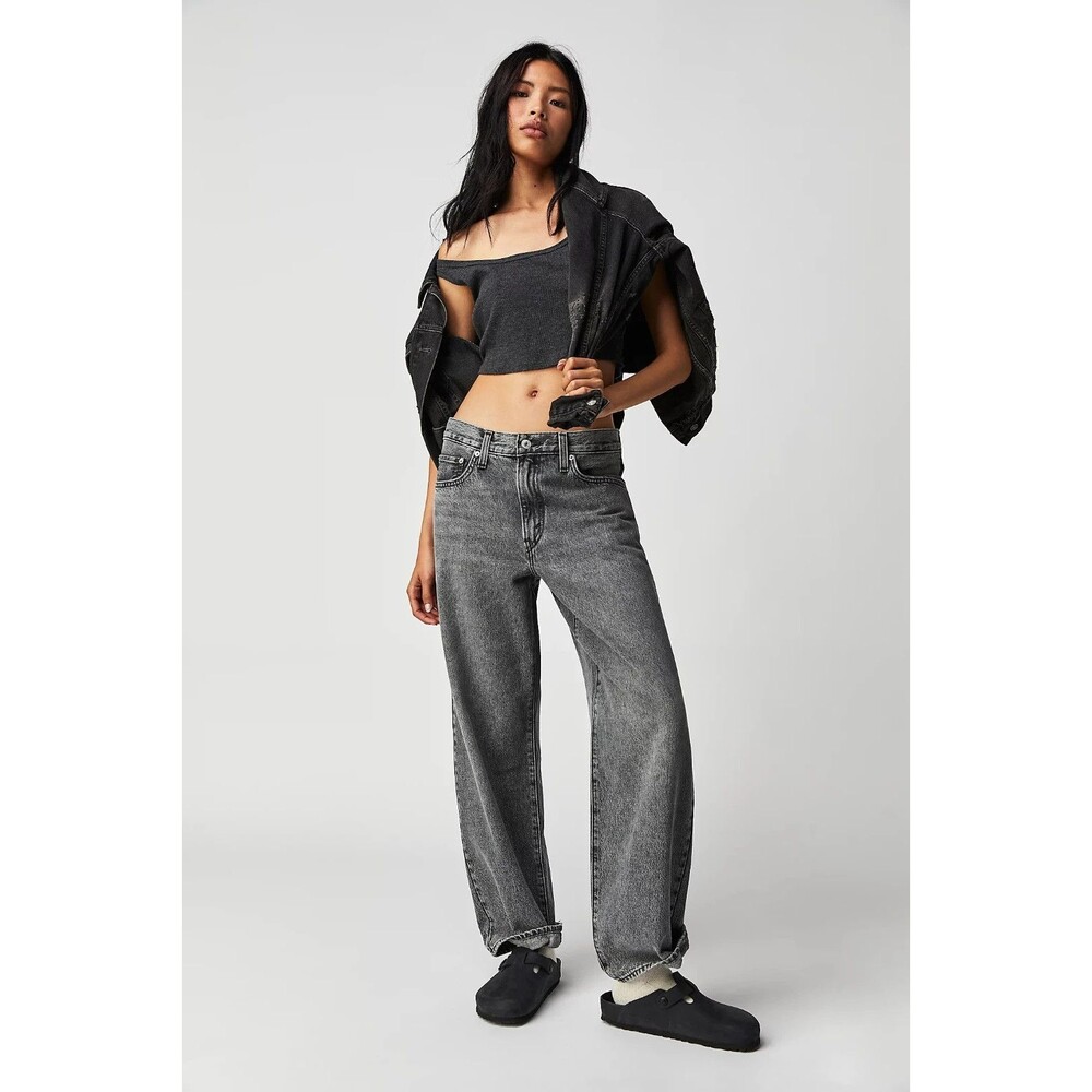 Levis Premium Women Baggy Dad Denim Jeans 28 Black Gray Distressed Loose Relaxed